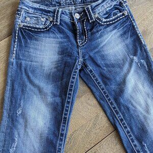 Miss Me Denim Brand Irene Bermuda Jeans Embroidered Stitching, Size 28